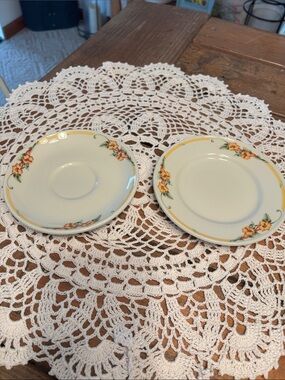 Unbranded Cream Saucer Pair with Yellow Floral Trim